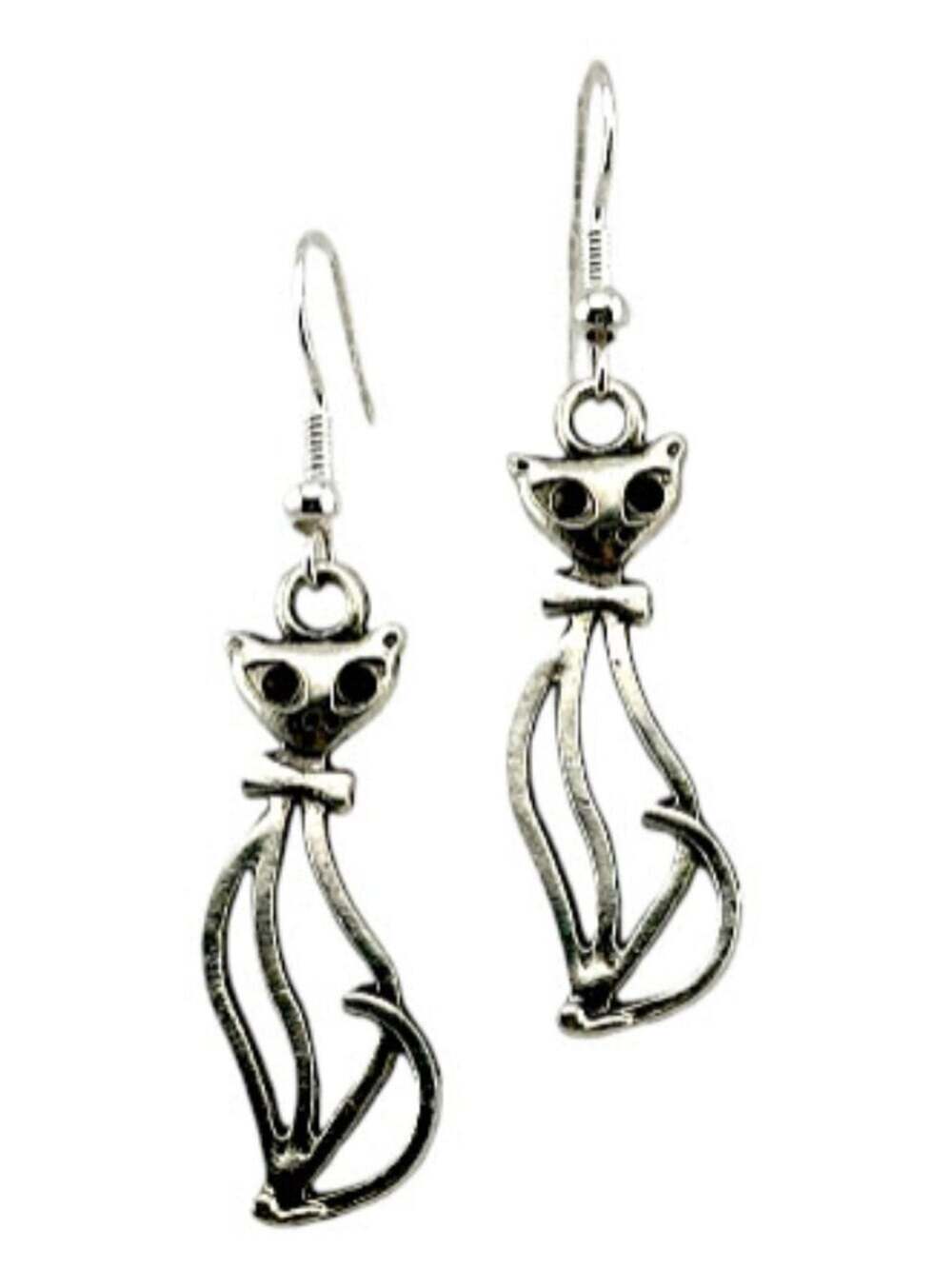 Cat Earrings Sterling Silver Ear Wires Kitty Dangle 2" Drop Gift